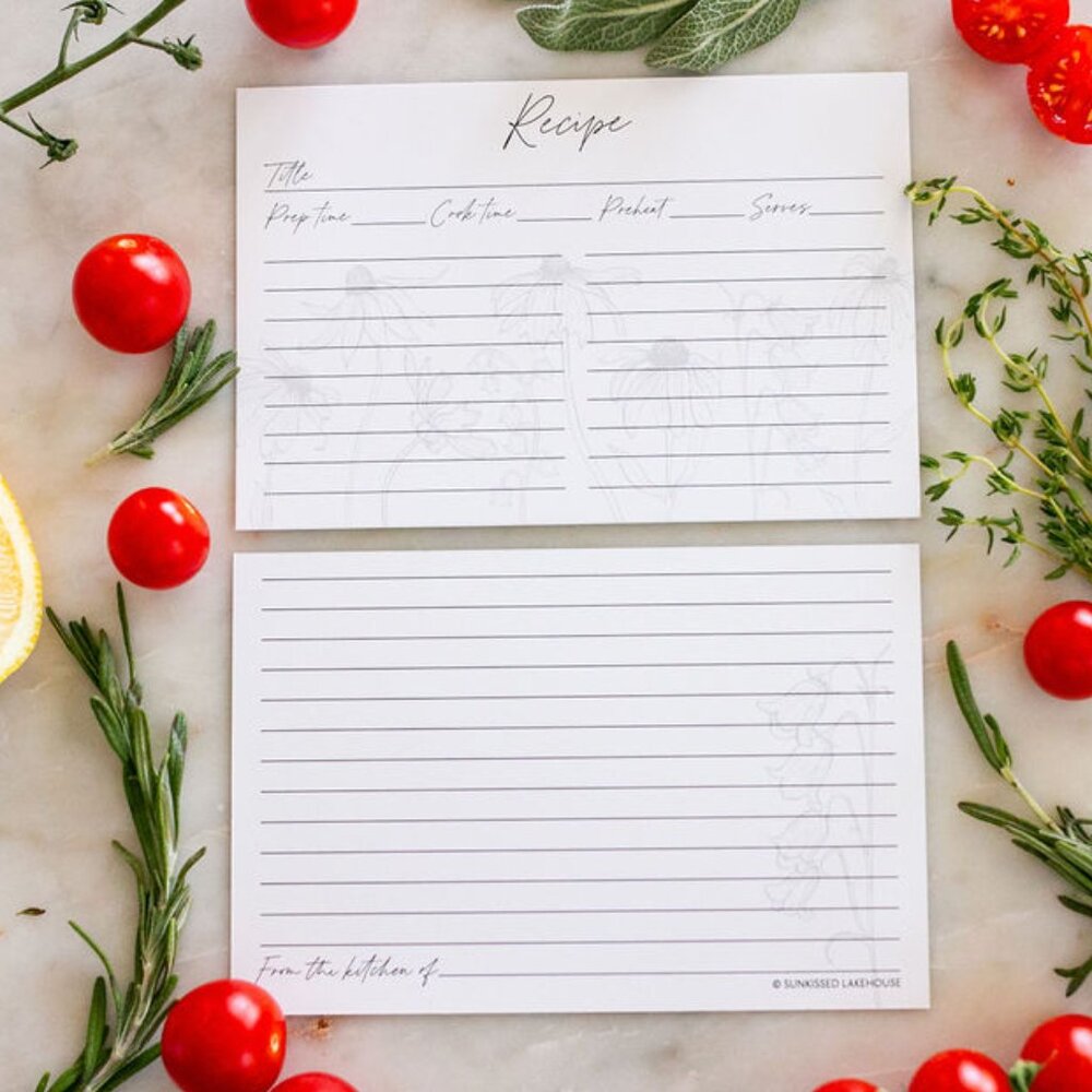 Set of 50 Floral 4x6 Recipe cards